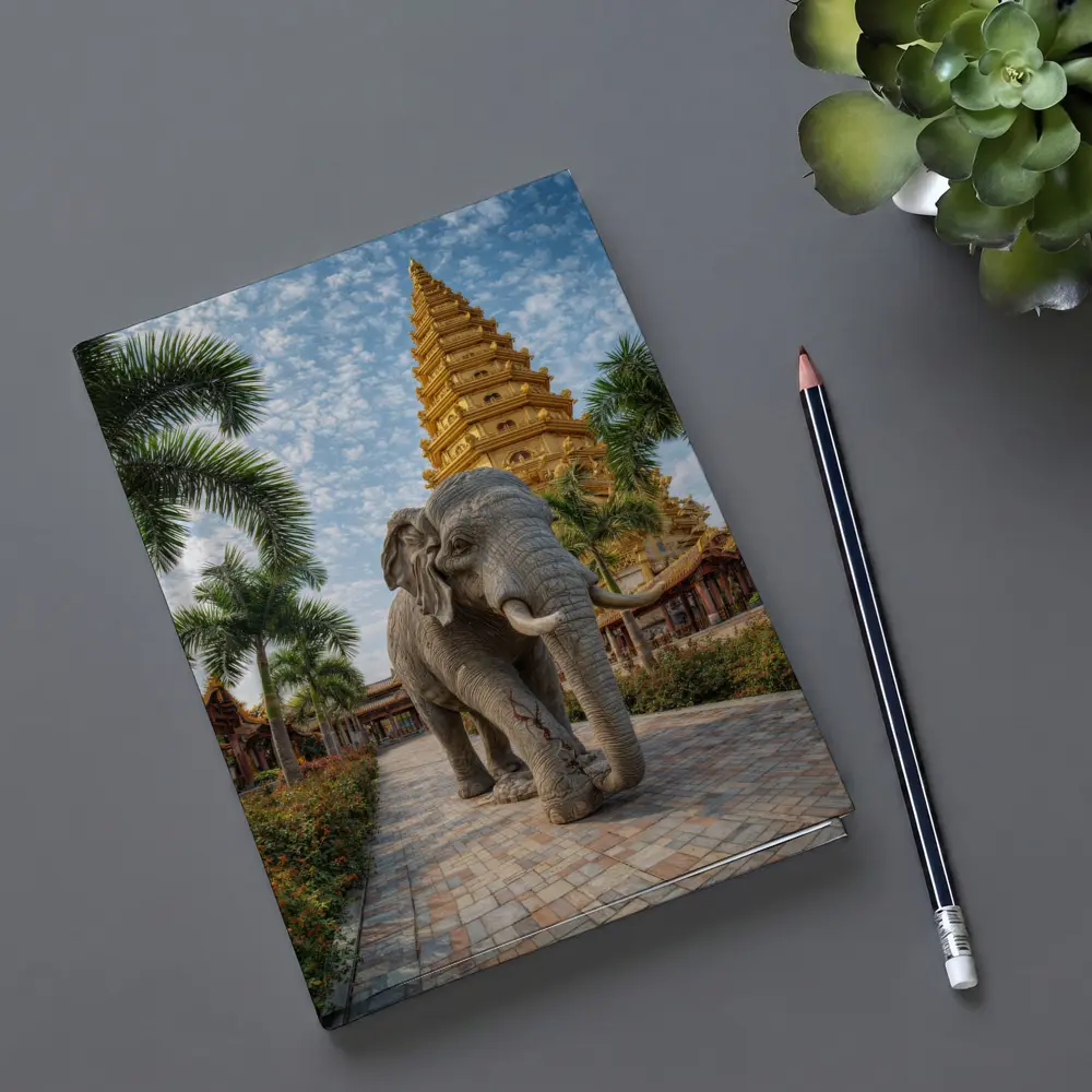 Elephant Walking Toward Golden Buddhist Pagoda – Notebooks