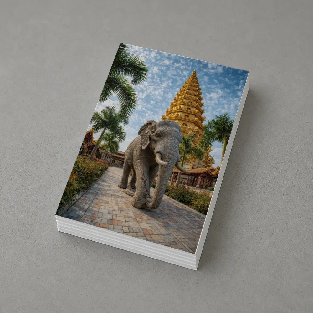 Elephant Walking Toward Golden Buddhist Pagoda – Postcards