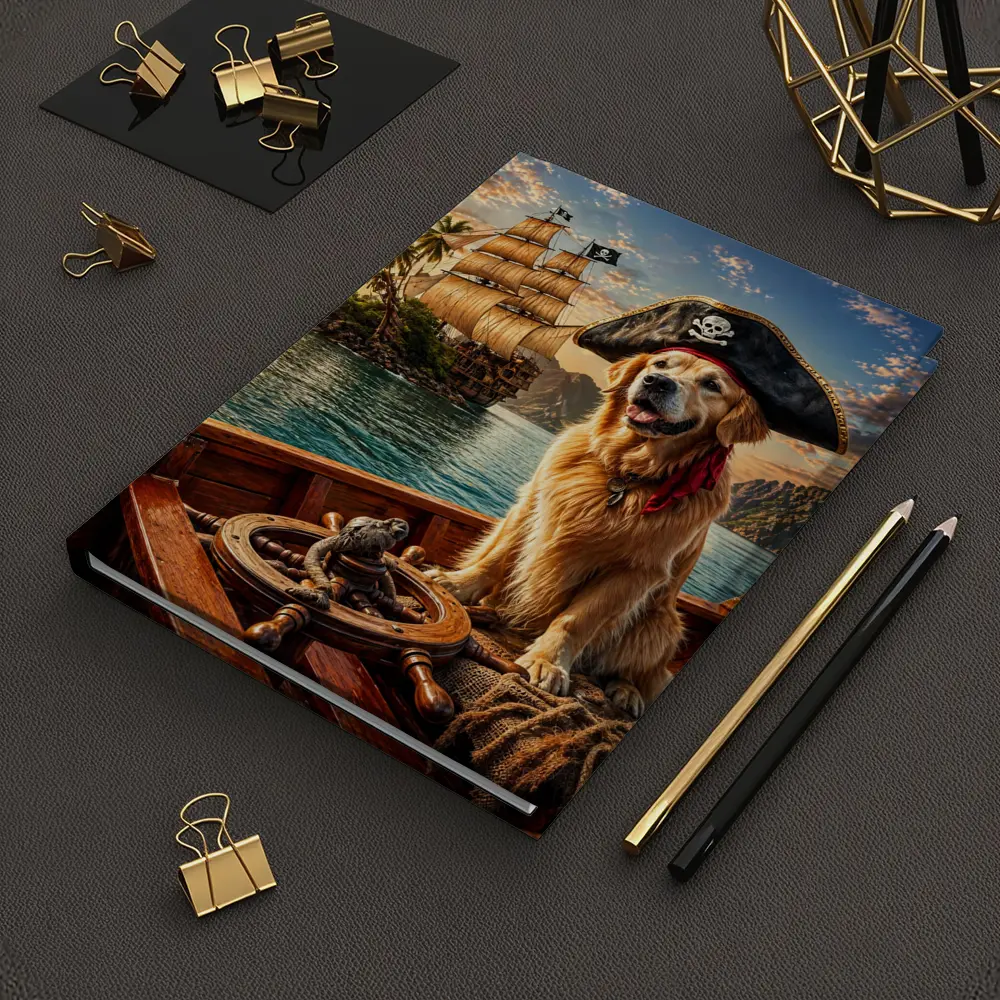 Golden Retriever Pirate Captain Sailing Tropical Island – Notebooks