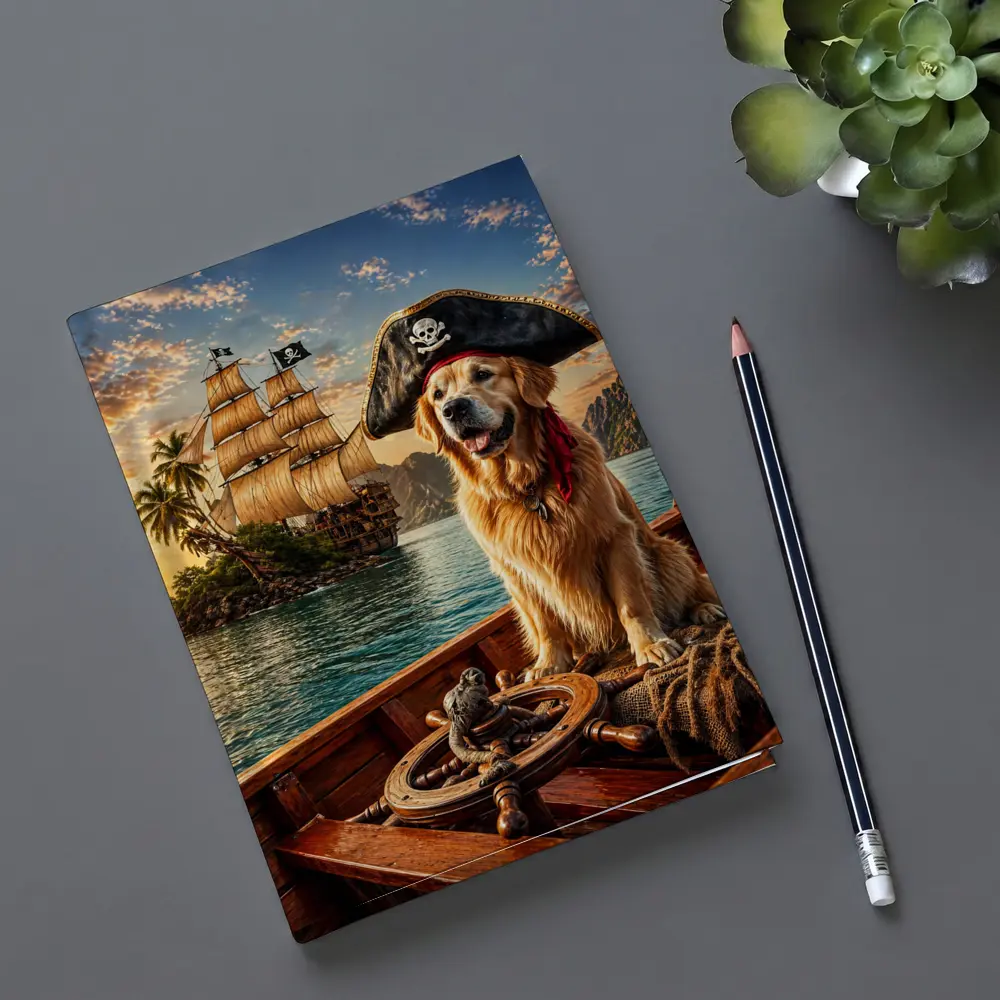Golden Retriever Pirate Captain Sailing Tropical Island – Notebooks