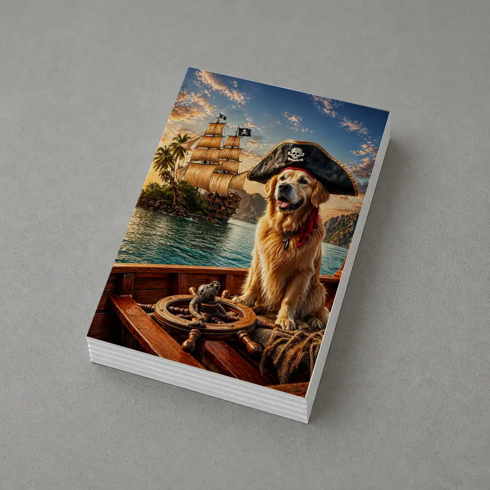 Golden Retriever Pirate Captain Sailing Tropical Island – Postcards