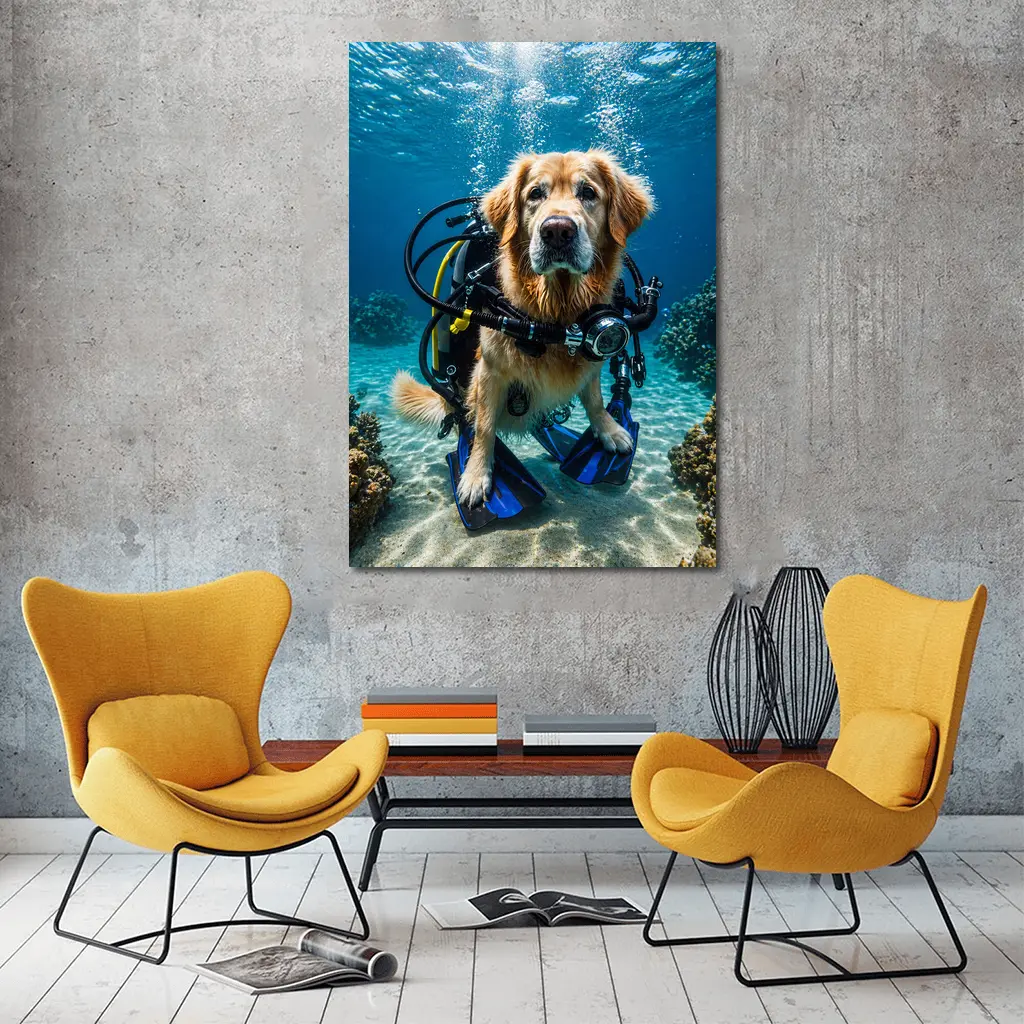 Golden Retriever Scuba Diver Underwater Ocean – Wall Art