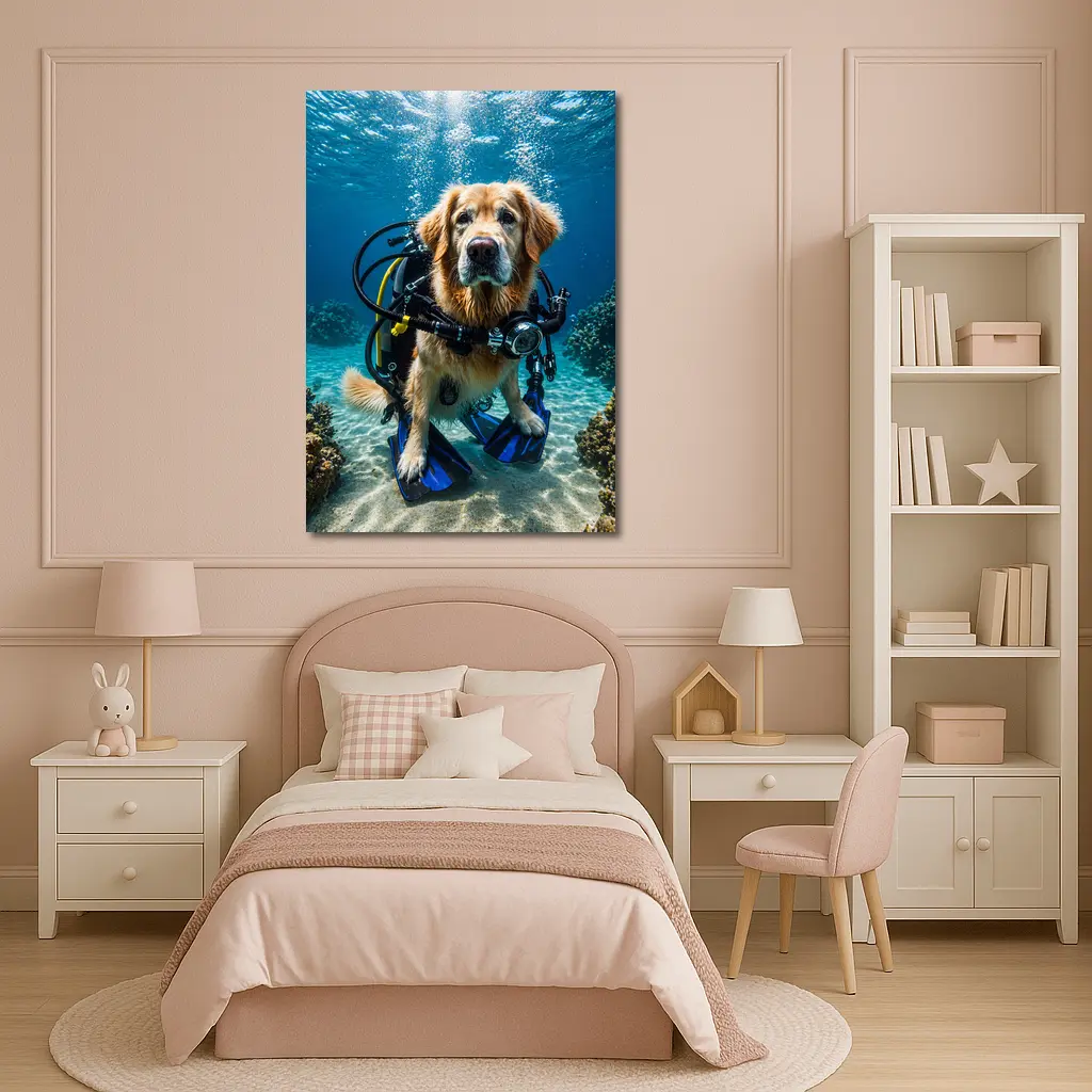 Golden Retriever Scuba Diver Underwater Ocean – Wall Art