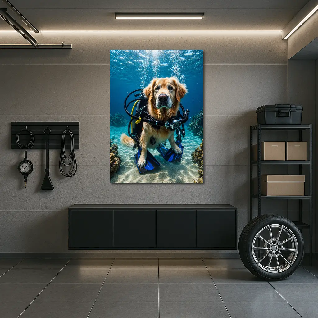 Golden Retriever Scuba Diver Underwater Ocean – Wall Art