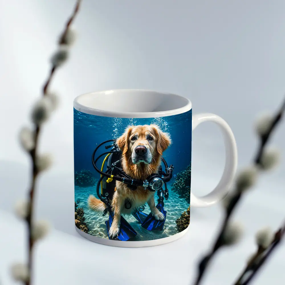 Golden Retriever Scuba Diver Underwater Ocean – Mugs