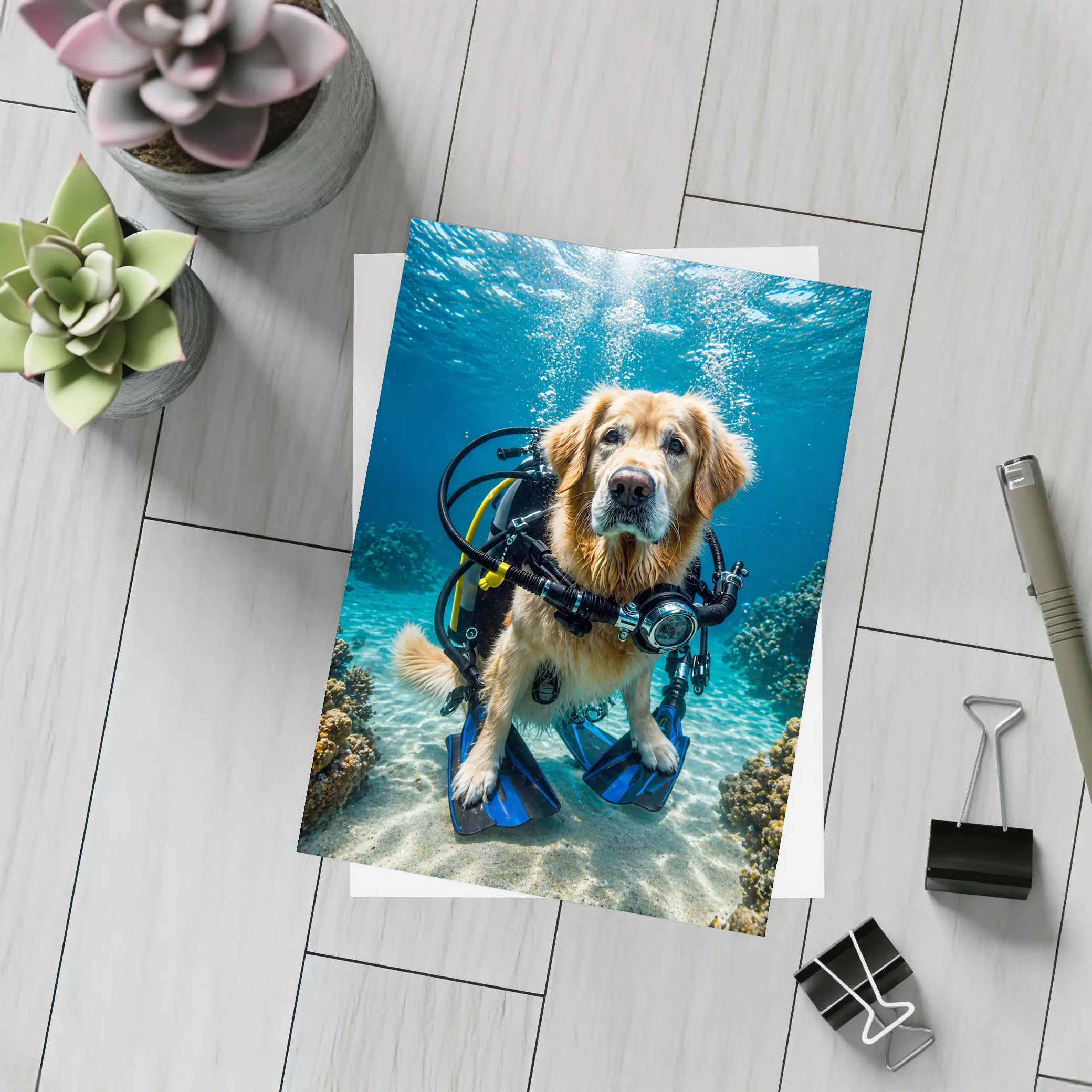 Golden Retriever Scuba Diver Underwater Ocean – Postcards