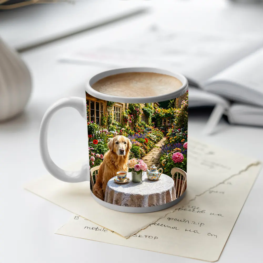 Golden Retriever Tea Time Cottage Garden – Mugs