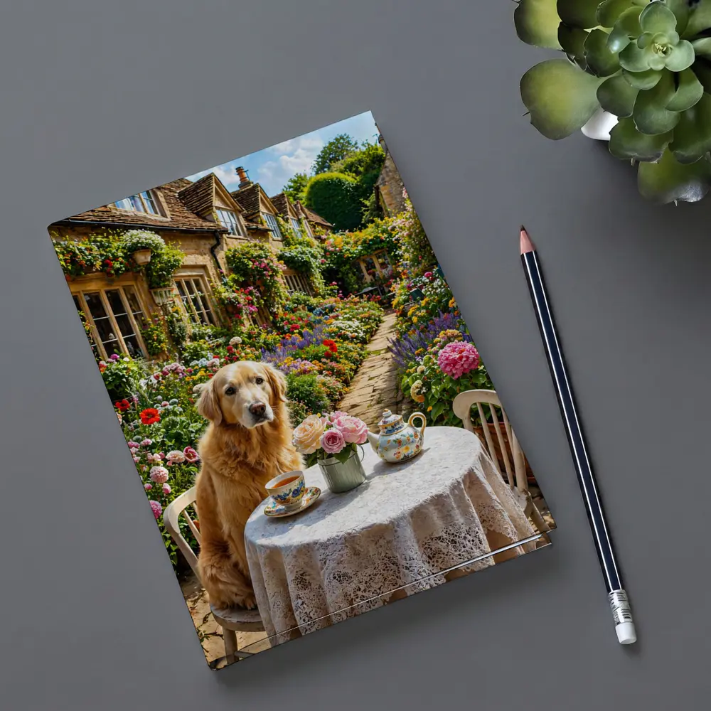 Golden Retriever Tea Time Cottage Garden – Notebooks