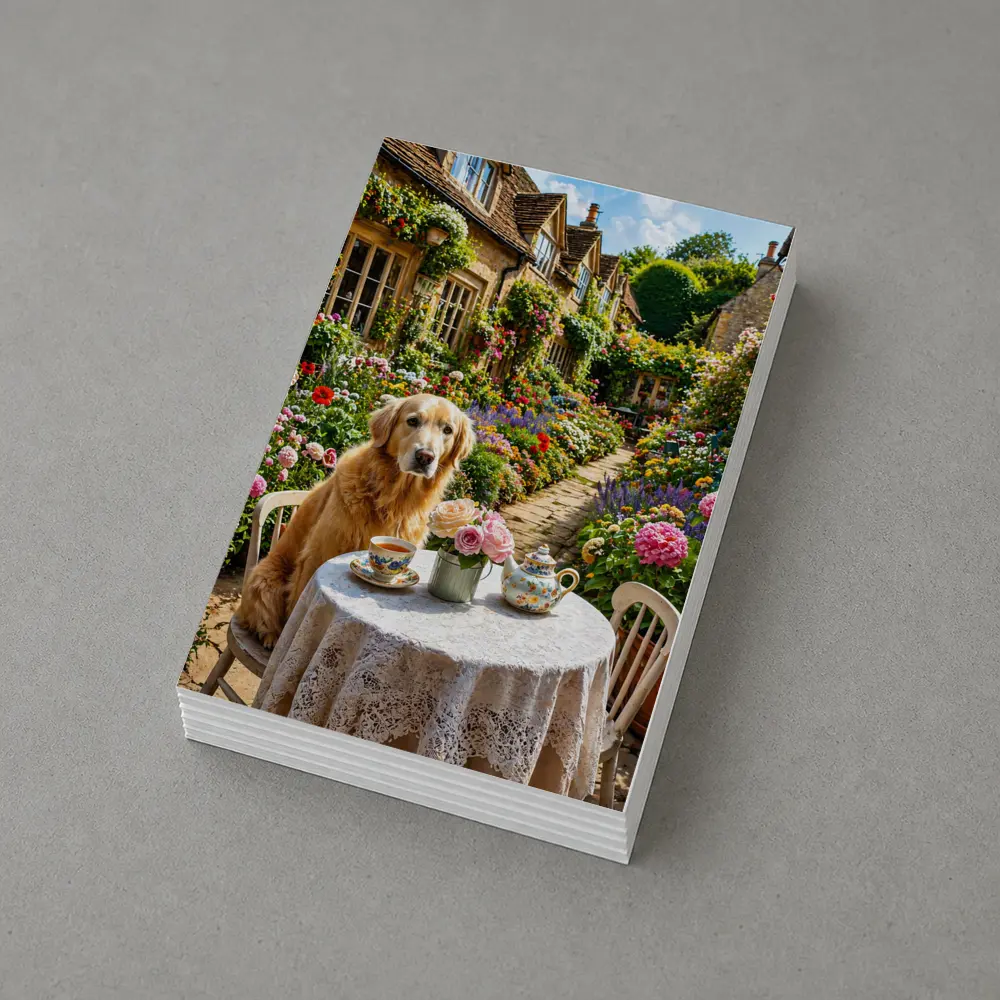 Golden Retriever Tea Time Cottage Garden – Postcards