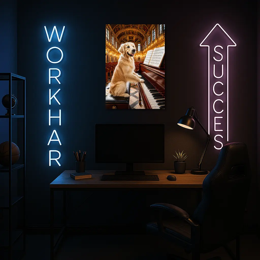 Golden Retriever Playing Piano Concert Hall – Wall Art