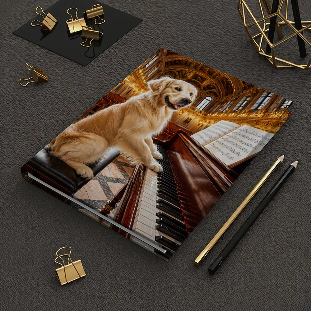 Golden Retriever Playing Piano Concert Hall – Notebooks