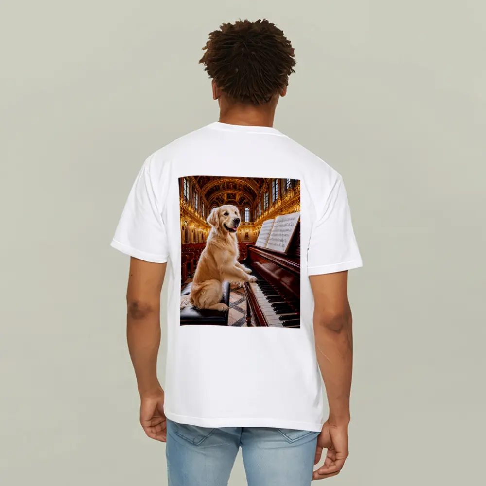 Golden Retriever Playing Piano Concert Hall – T-Shirts