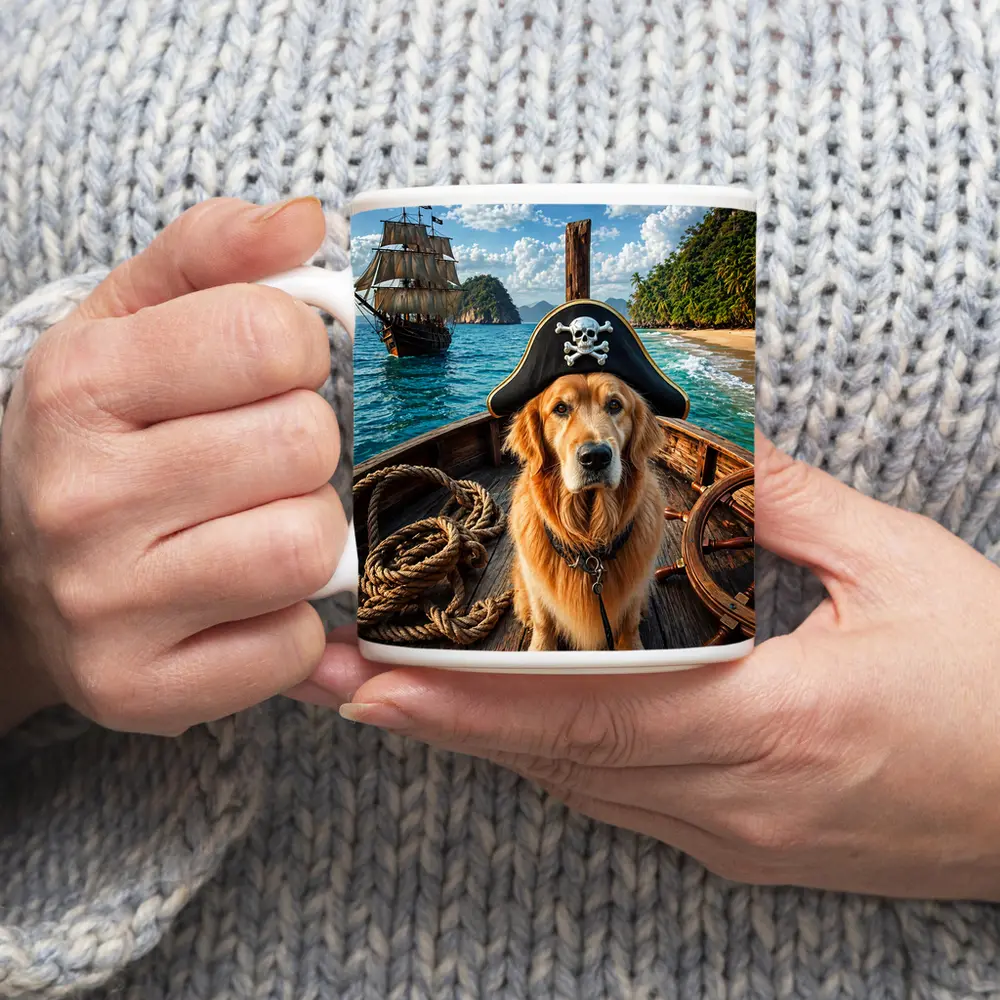 Golden Retriever Pirate Captain Tropical Island Ship – Mugs