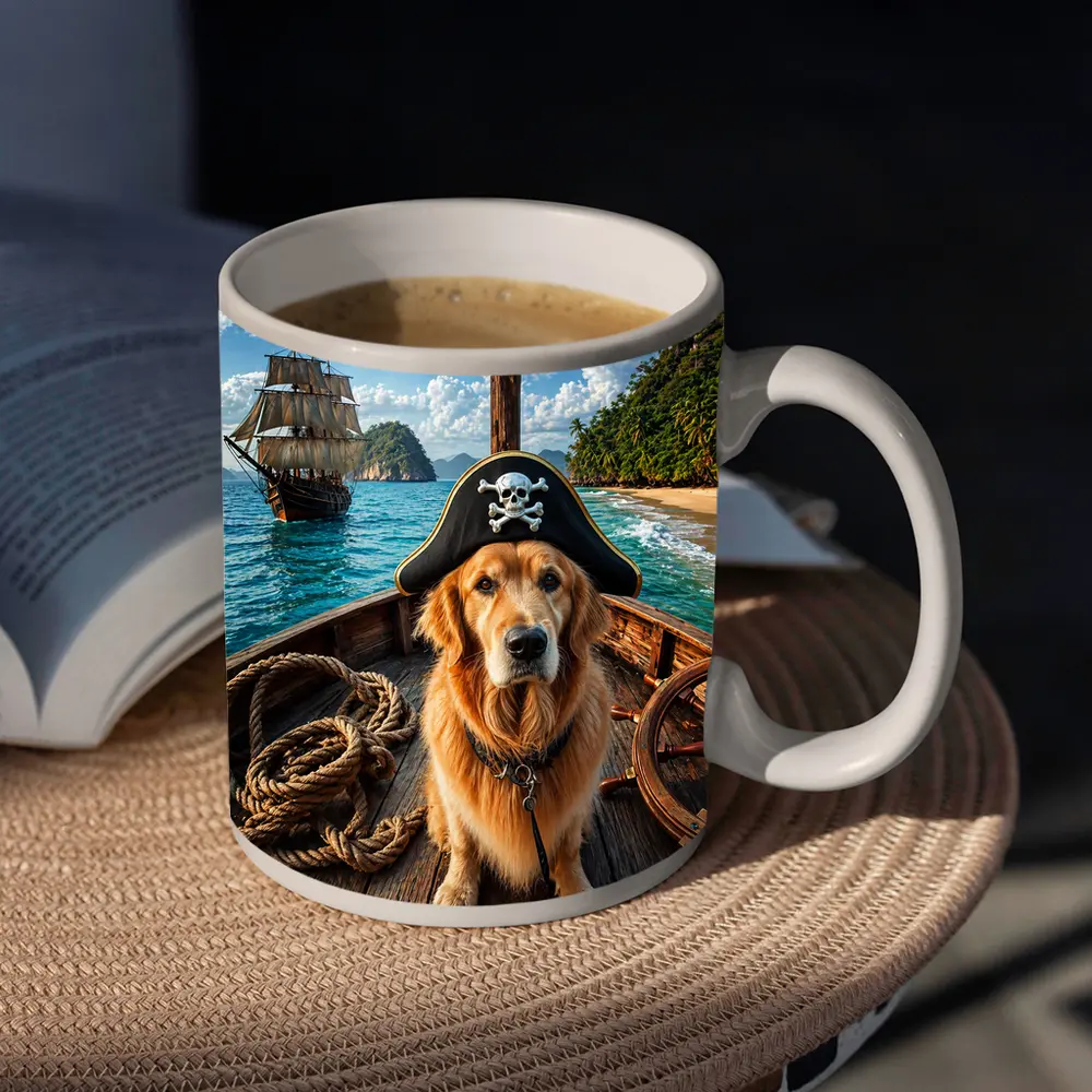Golden Retriever Pirate Captain Tropical Island Ship – Mugs