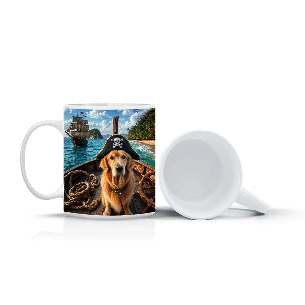 Golden Retriever Pirate Captain Tropical Island Ship – Mugs