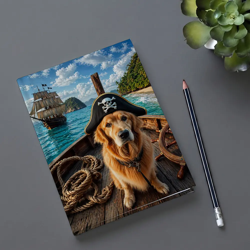 Golden Retriever Pirate Captain Tropical Island Ship – Notebooks