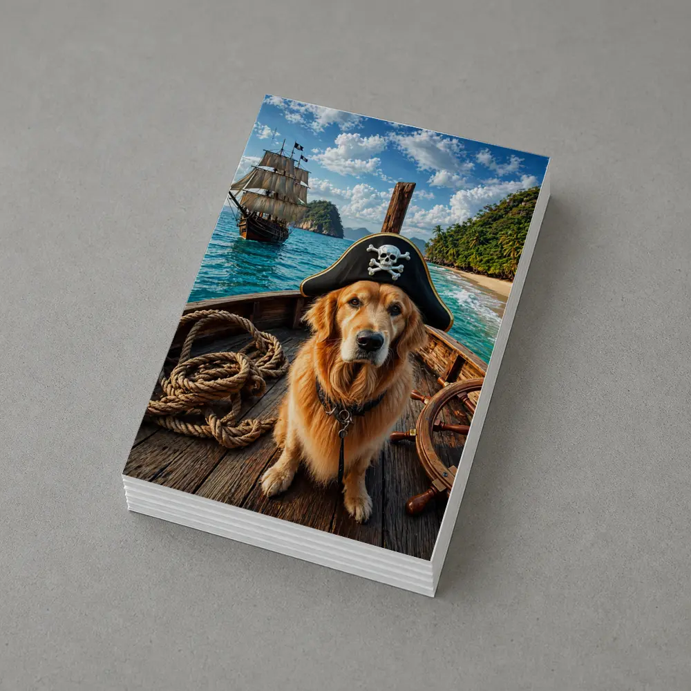 Golden Retriever Pirate Captain Tropical Island Ship – Postcards