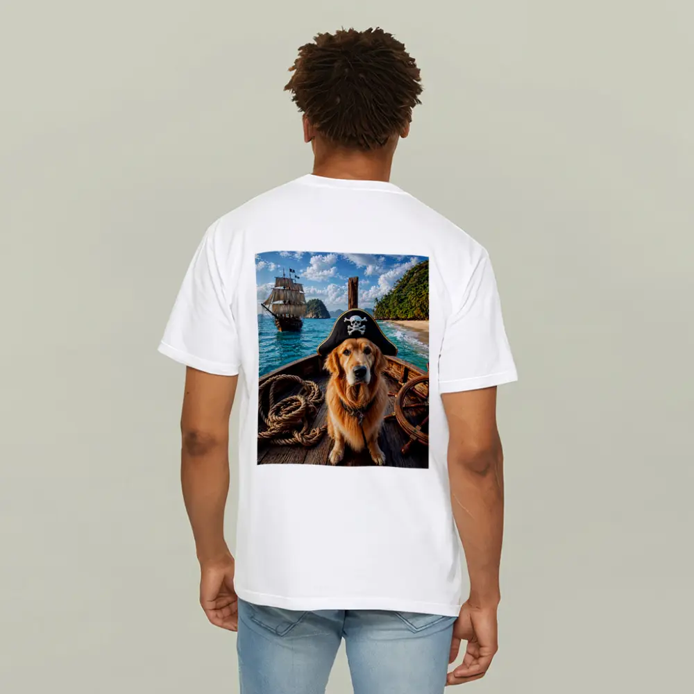 Golden Retriever Pirate Captain Tropical Island Ship – T-Shirts
