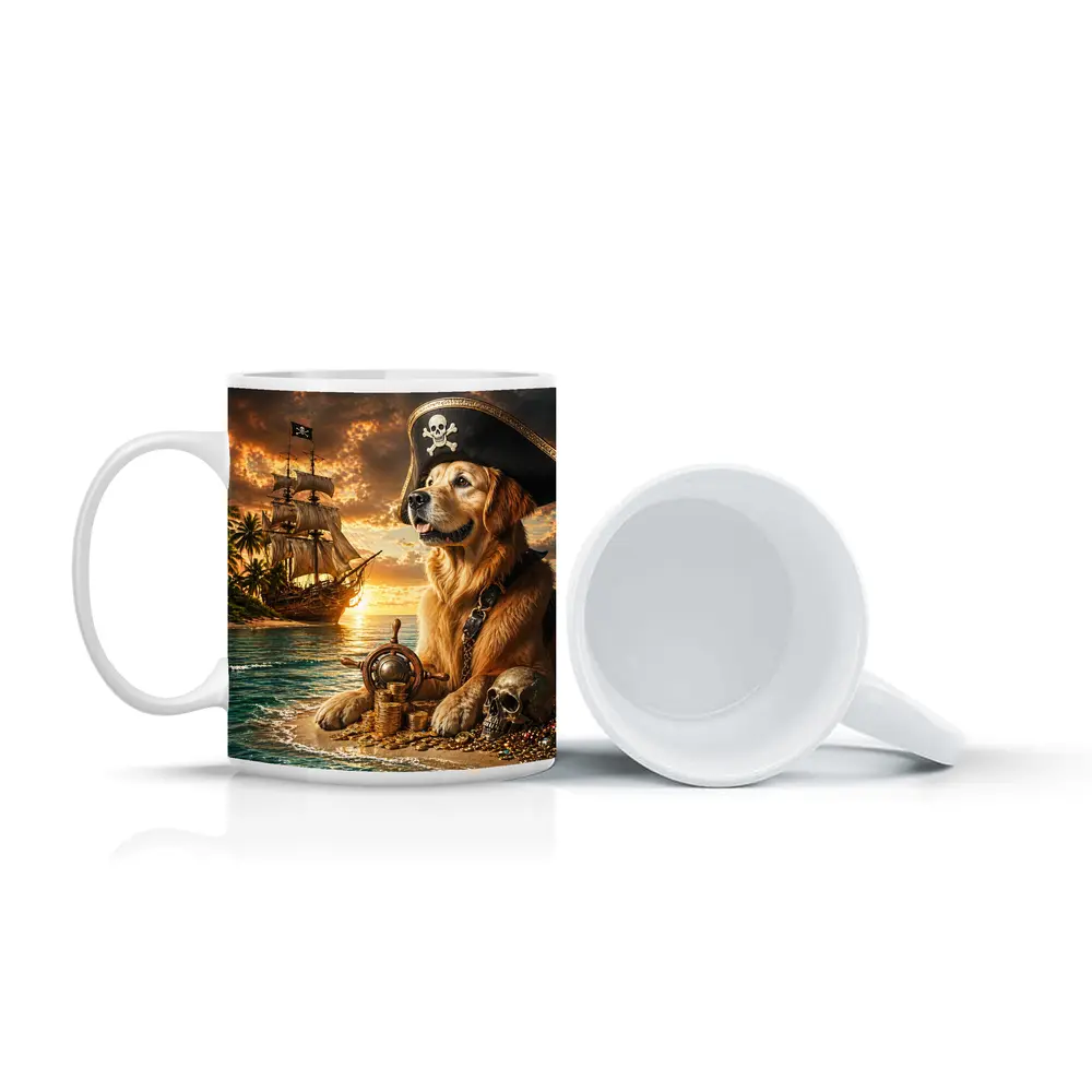 Golden Retriever Pirate Captain Treasure Island Sunset – Mugs