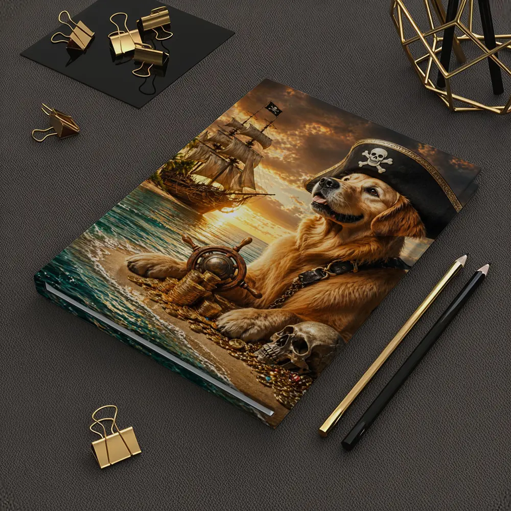 Golden Retriever Pirate Captain Treasure Island Sunset – Notebooks