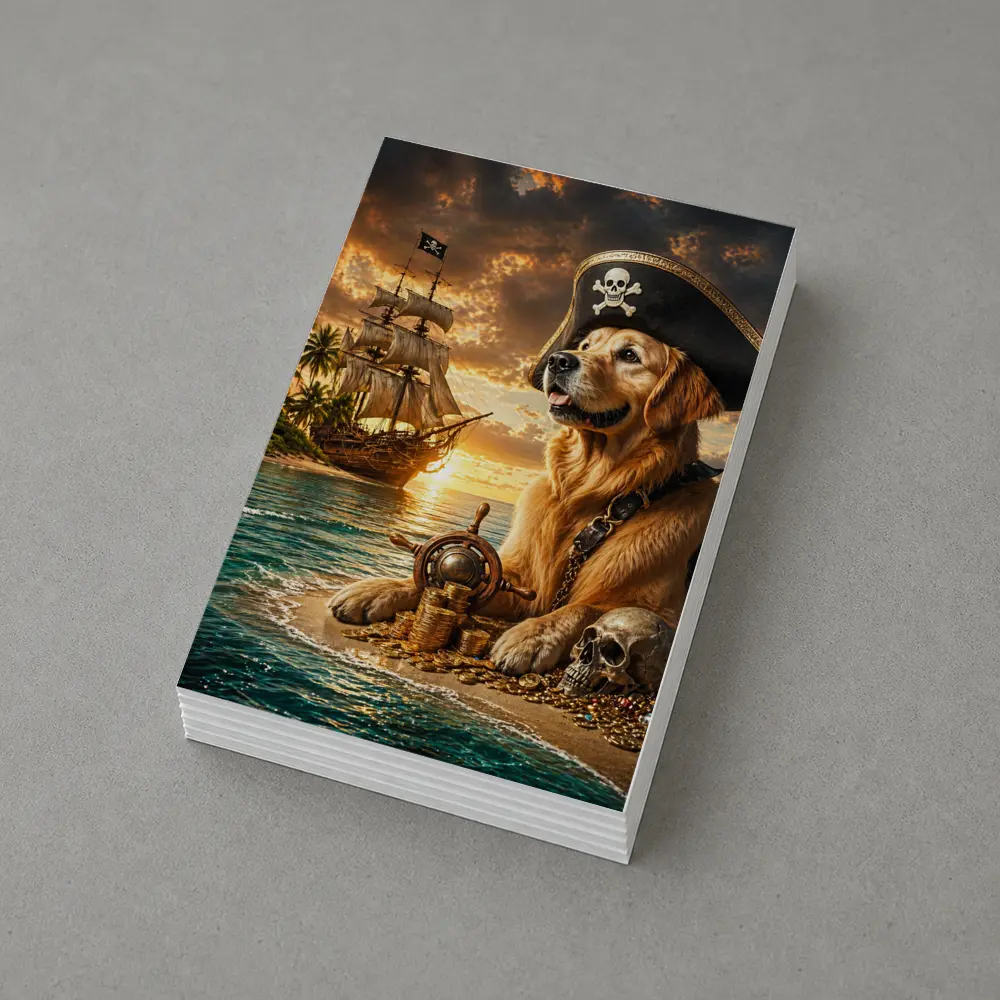 Golden Retriever Pirate Captain Treasure Island Sunset – Postcards
