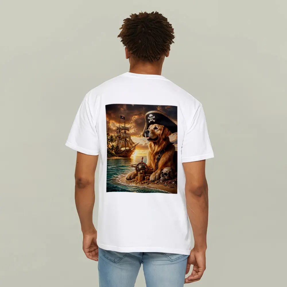 Golden Retriever Pirate Captain Treasure Island Sunset – T-Shirts