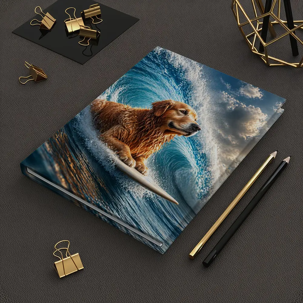 Golden Retriever Surfing Giant Ocean Wave – Notebooks