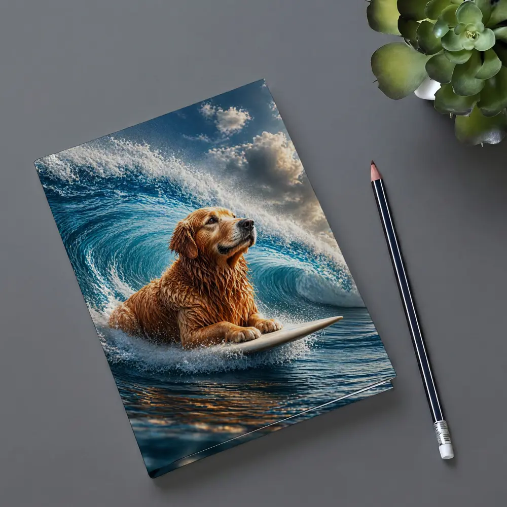 Golden Retriever Surfing Giant Ocean Wave – Notebooks