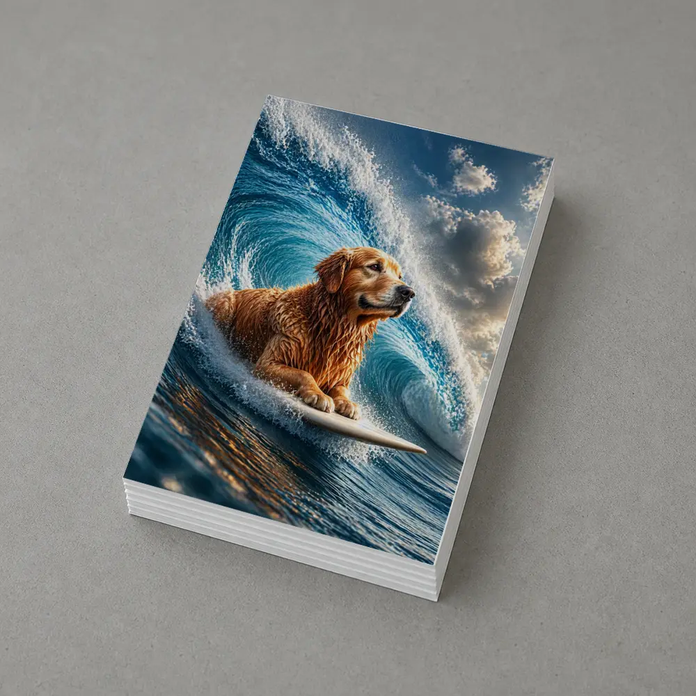 Golden Retriever Surfing Giant Ocean Wave – Postcards