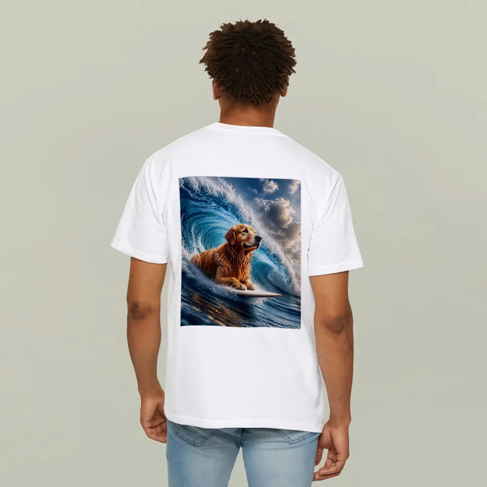Golden Retriever Surfing Giant Ocean Wave – T-Shirts