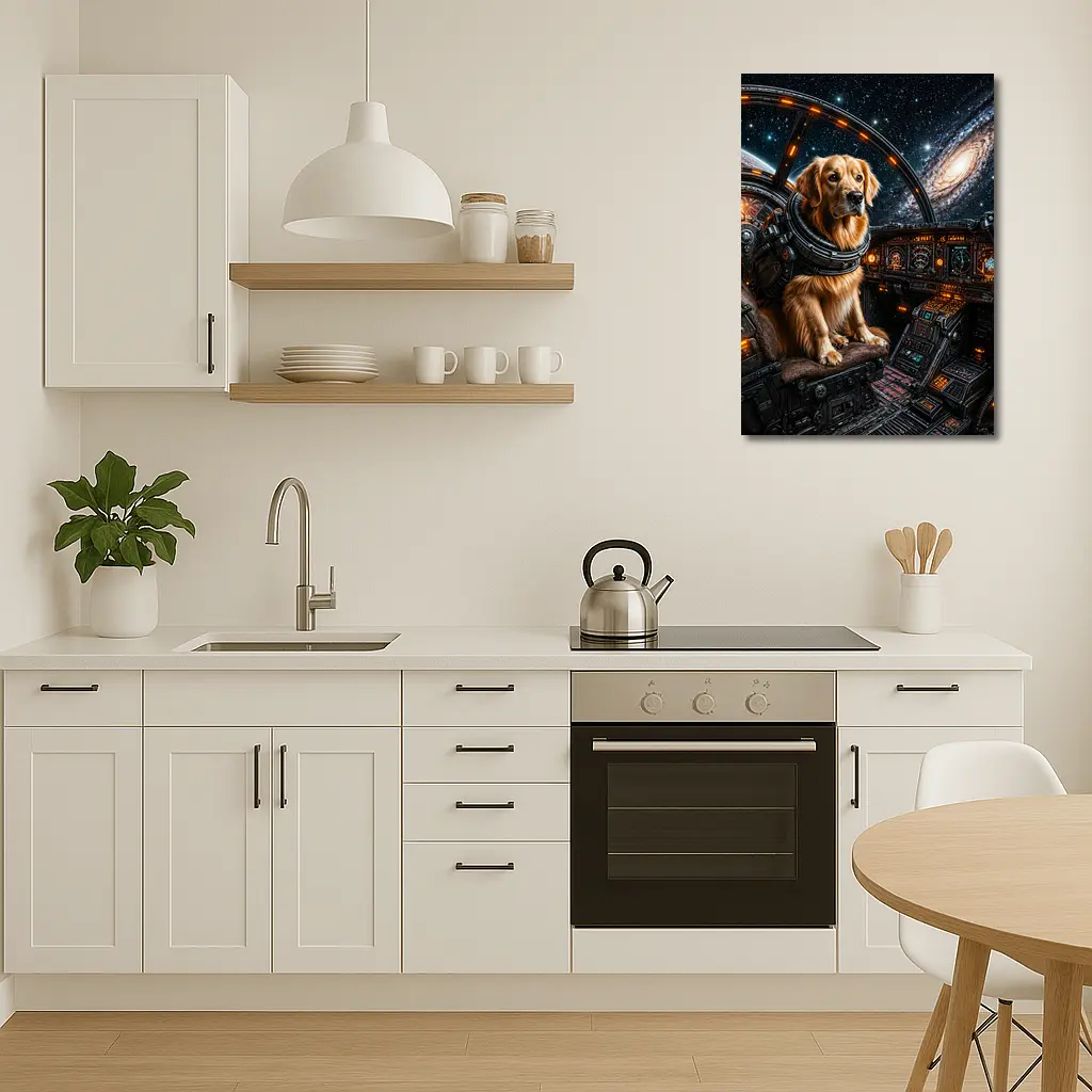 Golden Retriever Pilot In Space Cockpit – Wall Art
