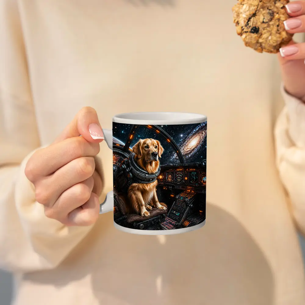 Golden Retriever Pilot In Space Cockpit – Mugs