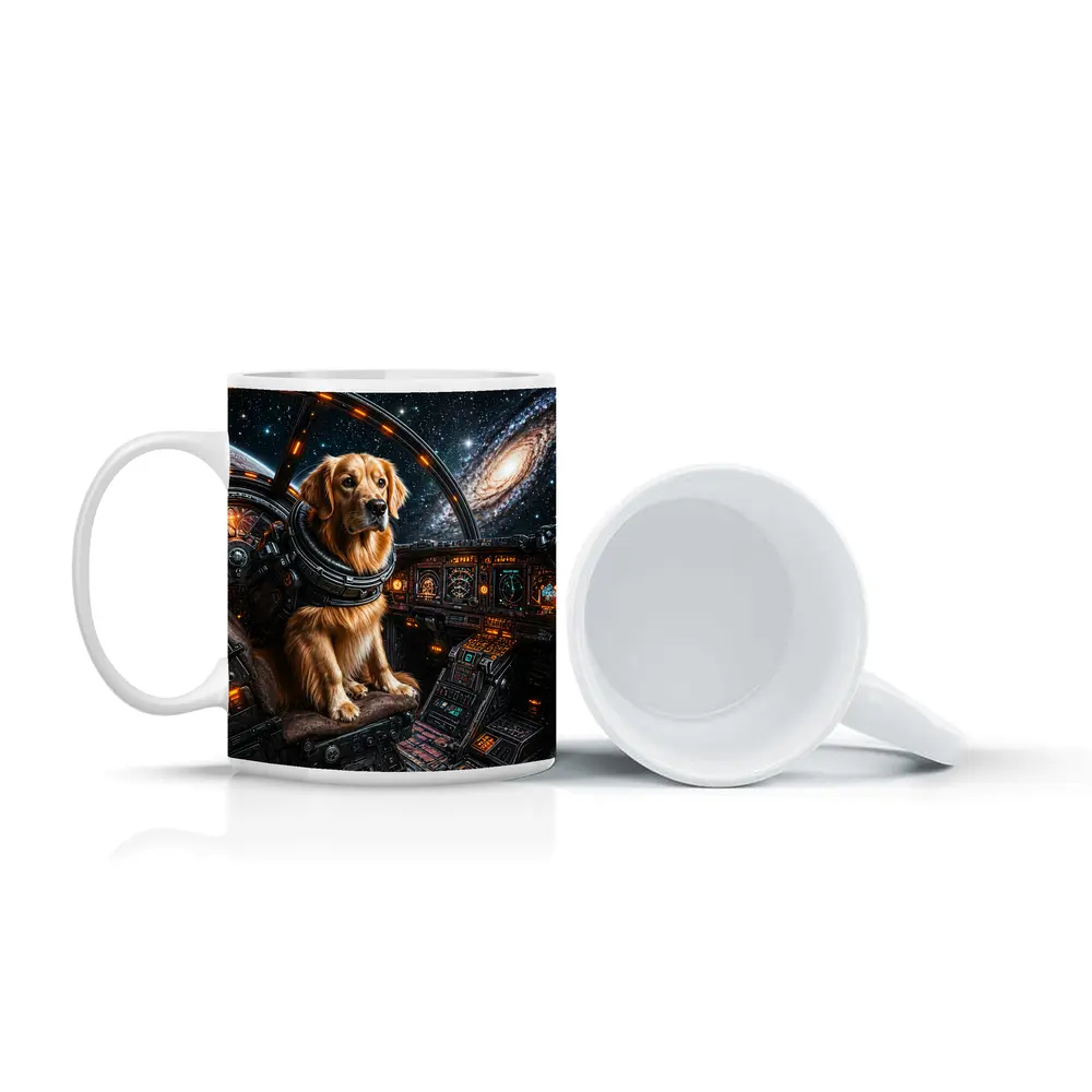 Golden Retriever Pilot In Space Cockpit – Mugs