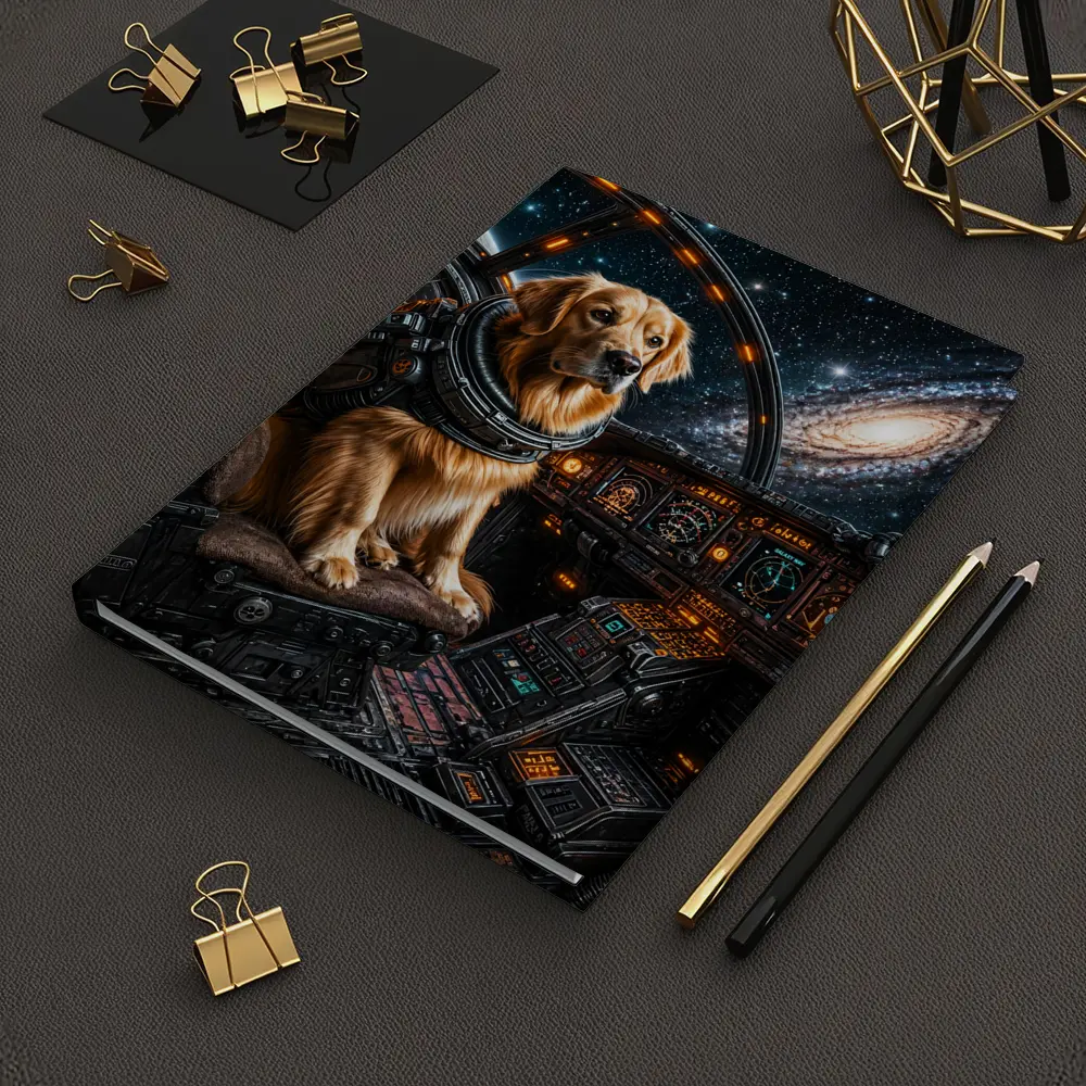 Golden Retriever Pilot In Space Cockpit – Notebooks