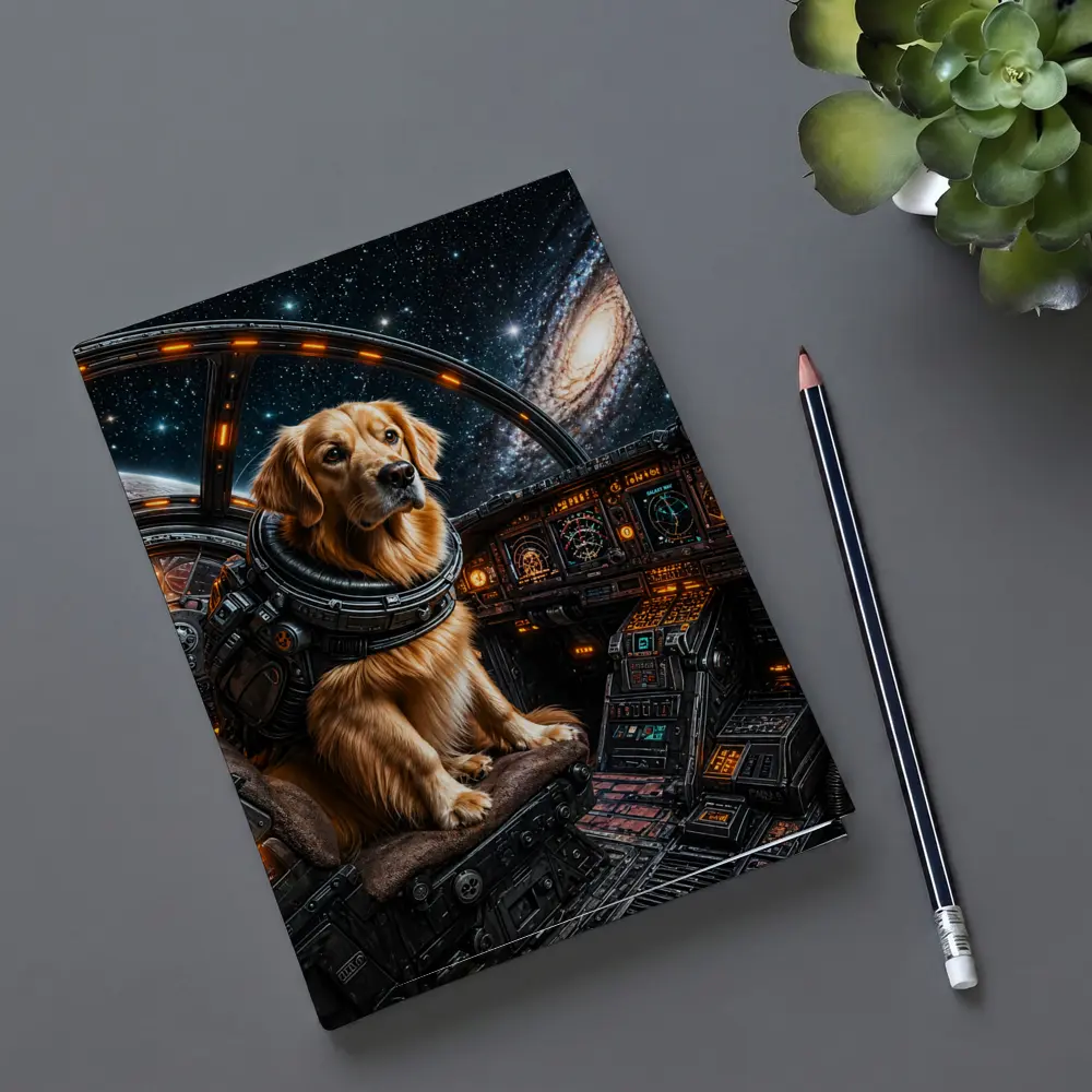 Golden Retriever Pilot In Space Cockpit – Notebooks