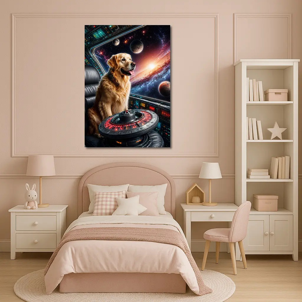 Golden Retriever Pilot In Galaxy Space – Wall Art