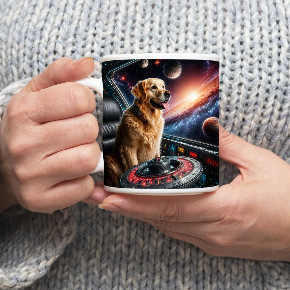 Golden Retriever Pilot In Galaxy Space – Mugs