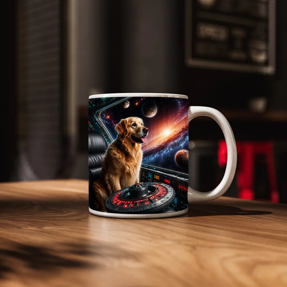 Golden Retriever Pilot In Galaxy Space – Mugs