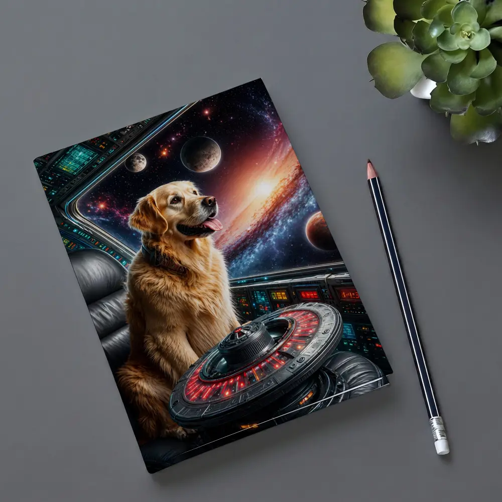 Golden Retriever Pilot In Galaxy Space – Notebooks