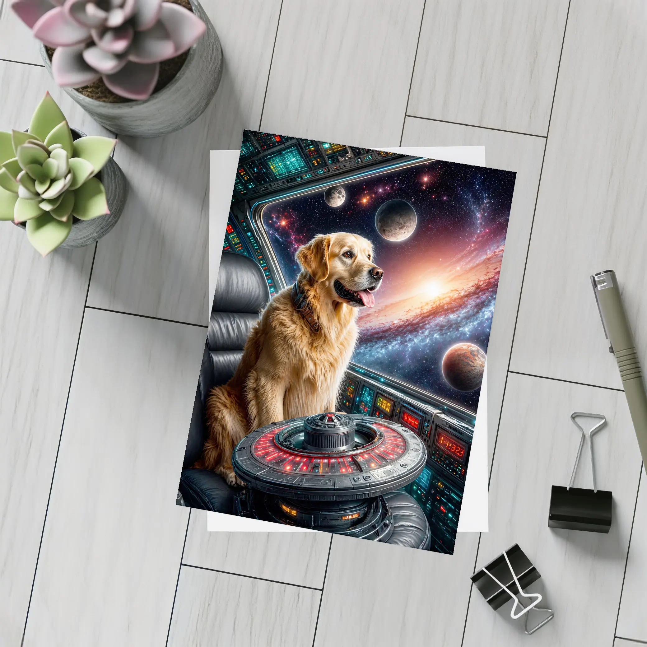 Golden Retriever Pilot In Galaxy Space – Postcards