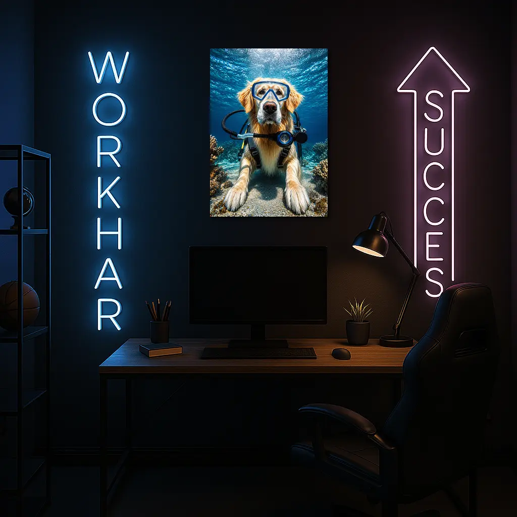 Golden Retriever Scuba Diving Underwater Coral – Wall Art