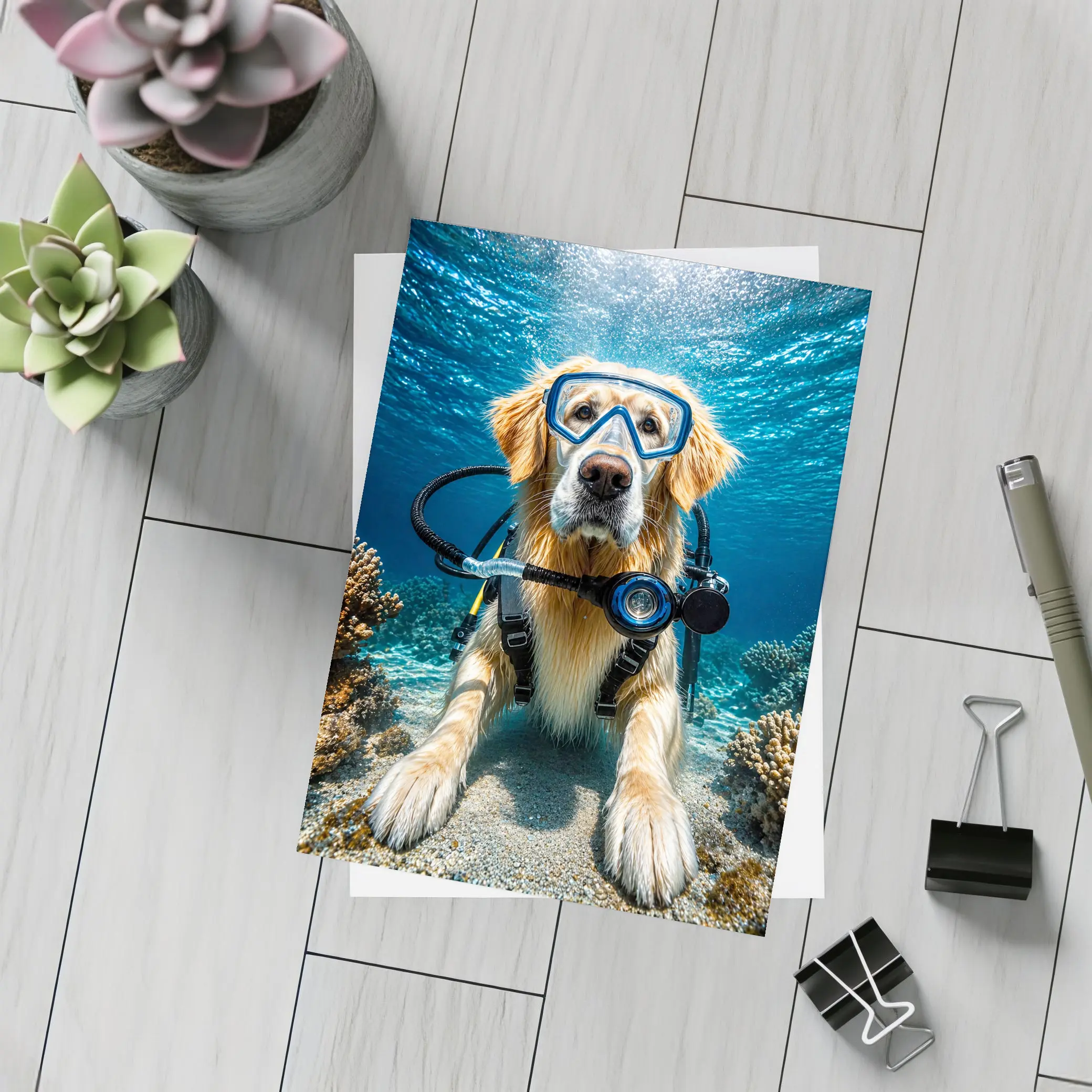 Golden Retriever Scuba Diving Underwater Coral – Postcards