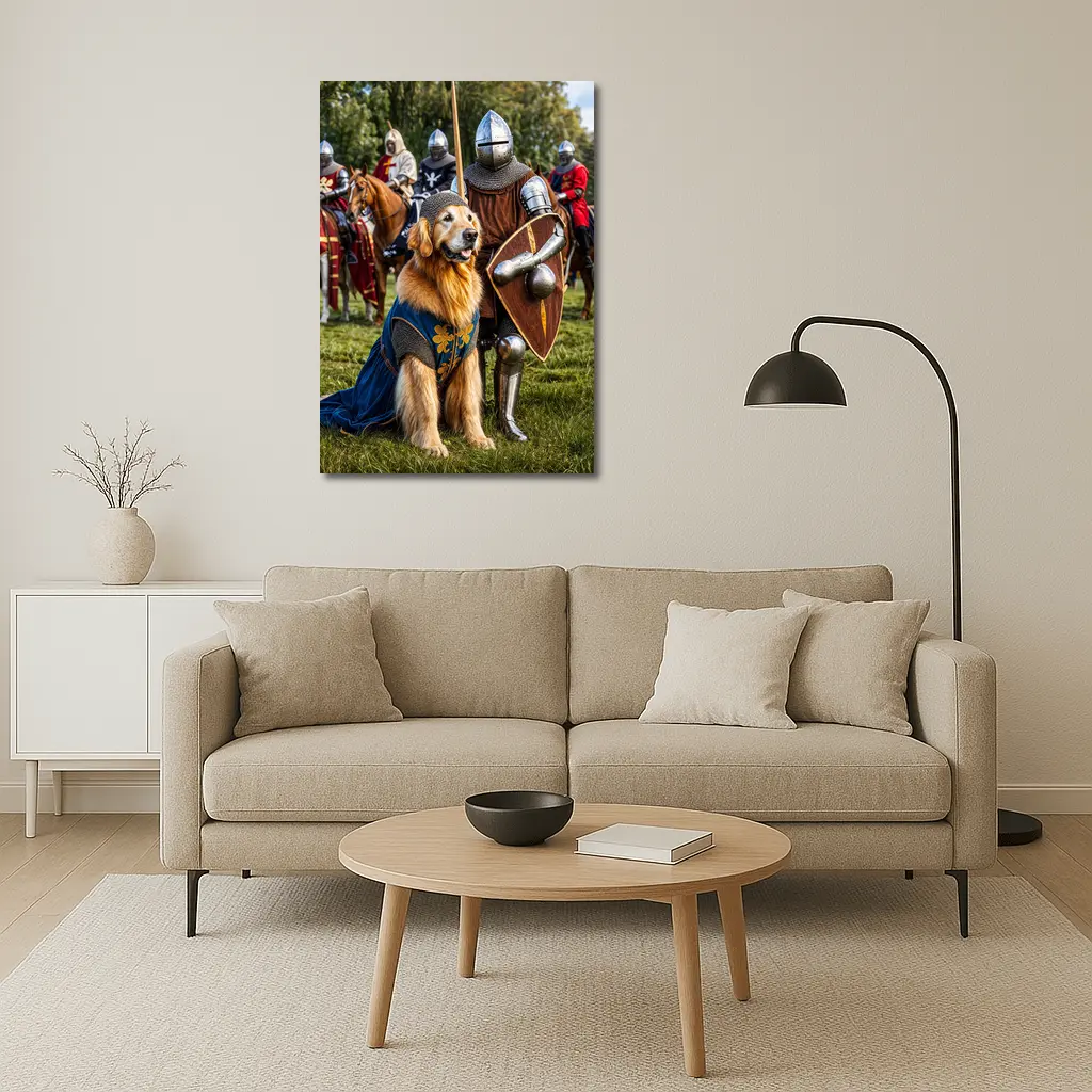 Golden Retriever Knight Medieval Tournament Scene – Wall Art