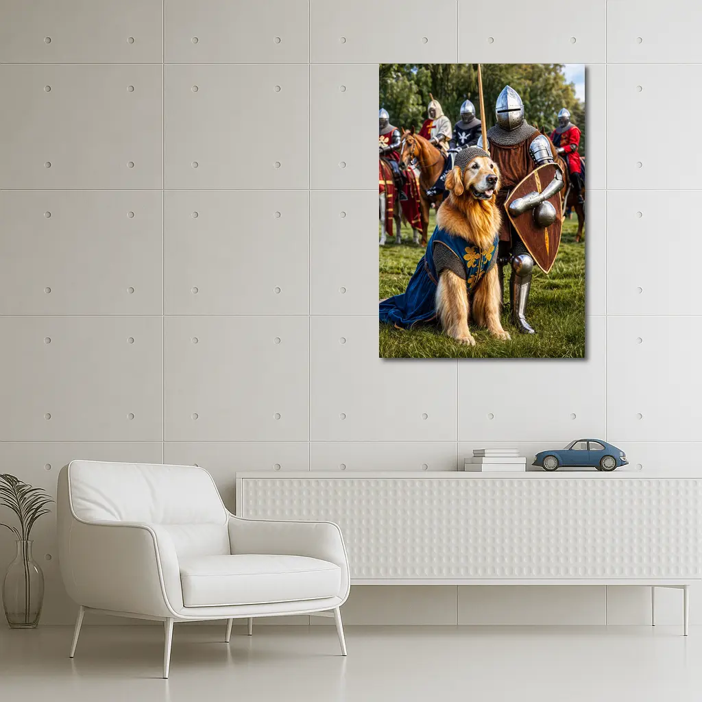 Golden Retriever Knight Medieval Tournament Scene – Wall Art