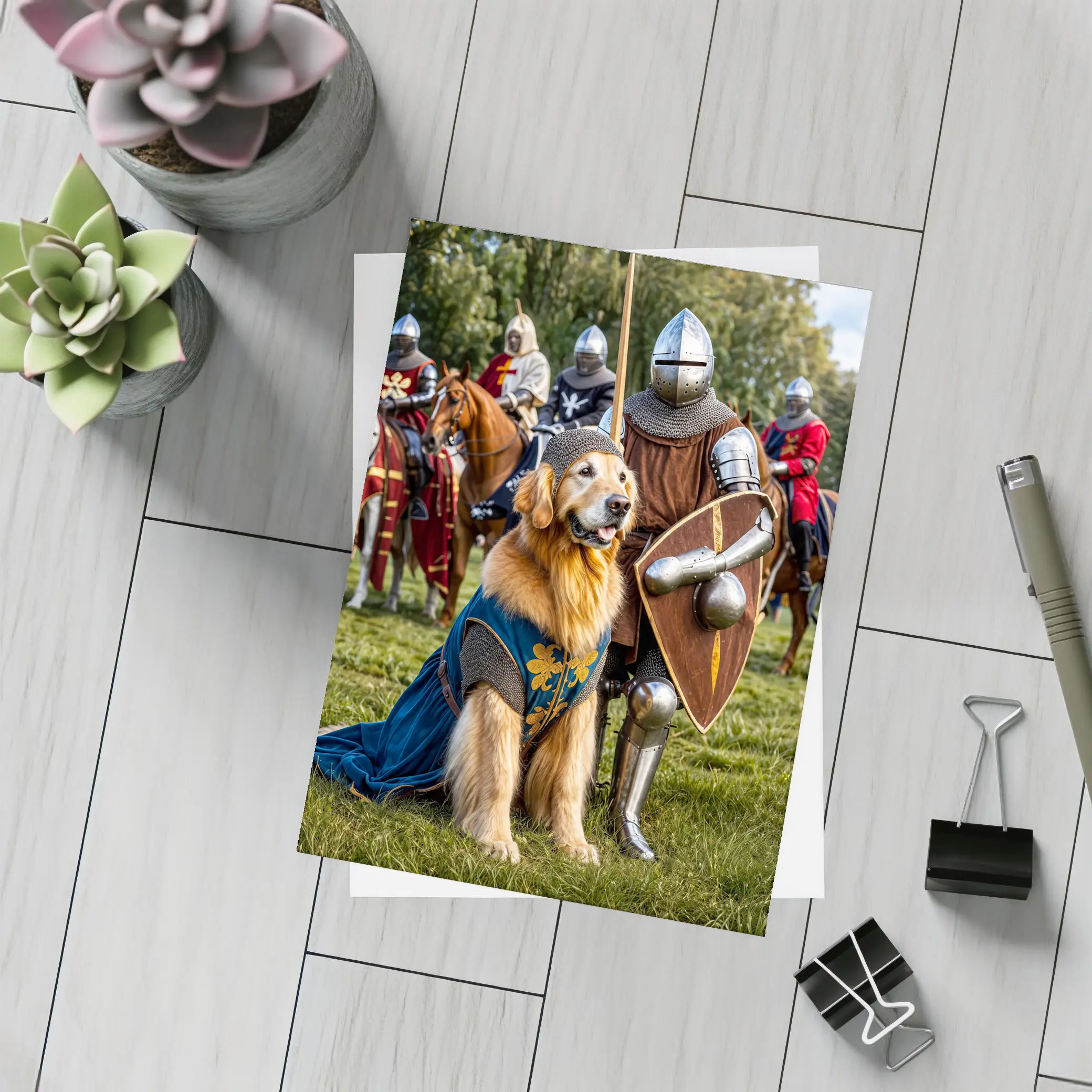Golden Retriever Knight Medieval Tournament Scene – Postcards