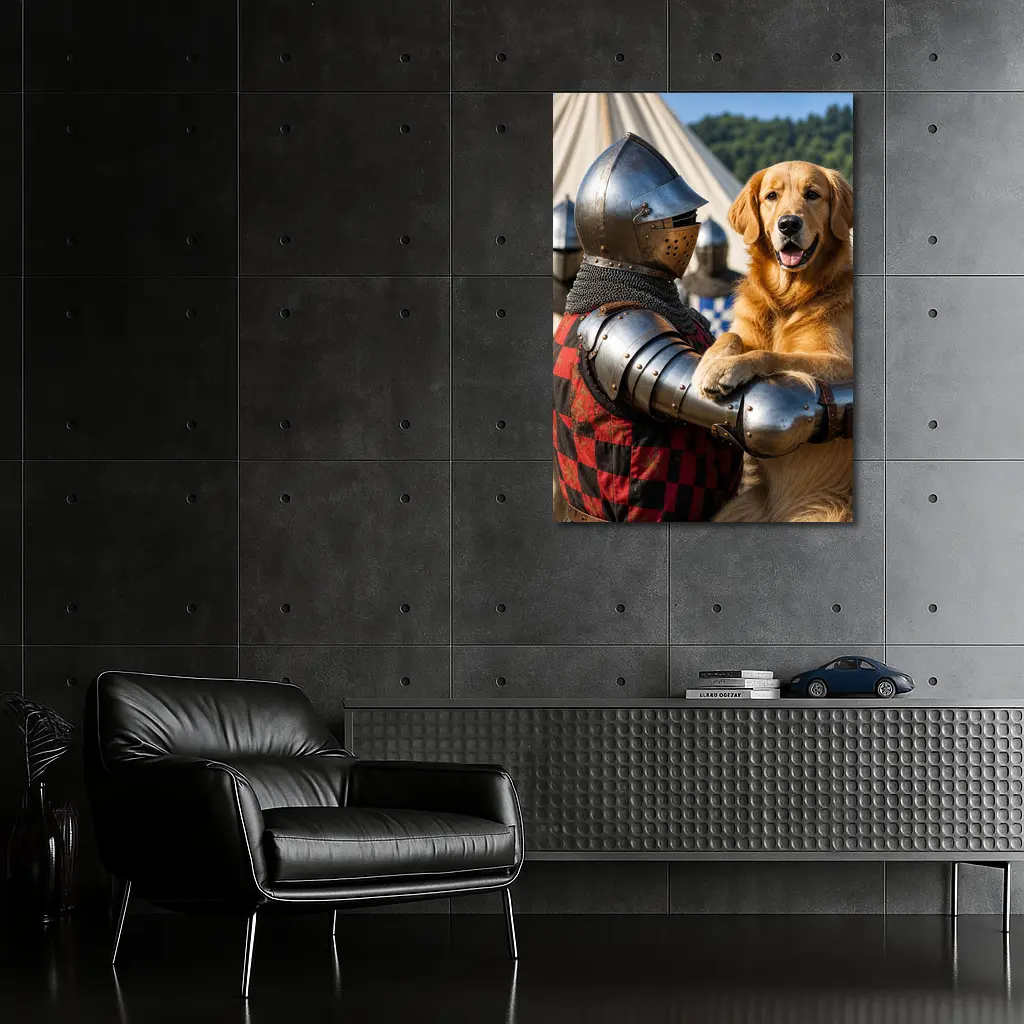 Golden Retriever Knight Medieval Tournament Scene – Wall Art