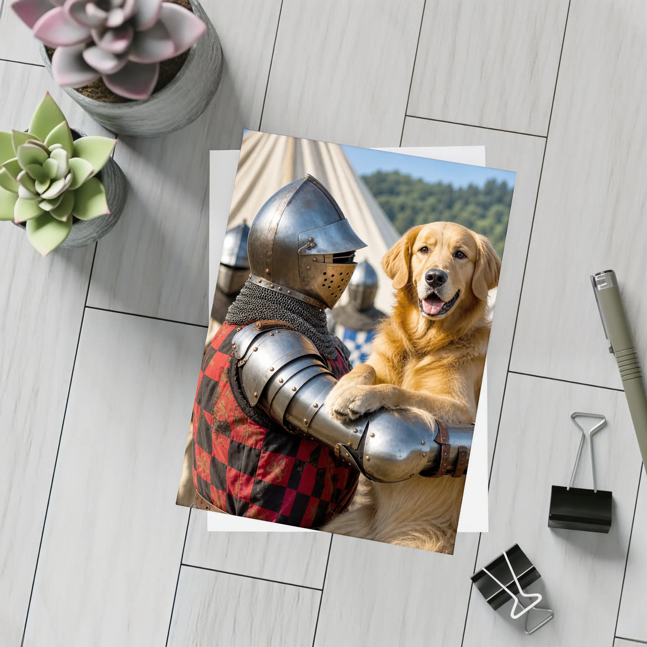 Golden Retriever Knight Medieval Tournament Scene – Postcards