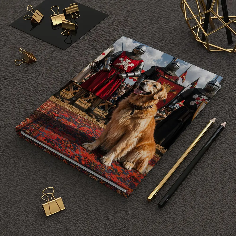 Golden Retriever Sitting Among Medieval Knights – Notebooks