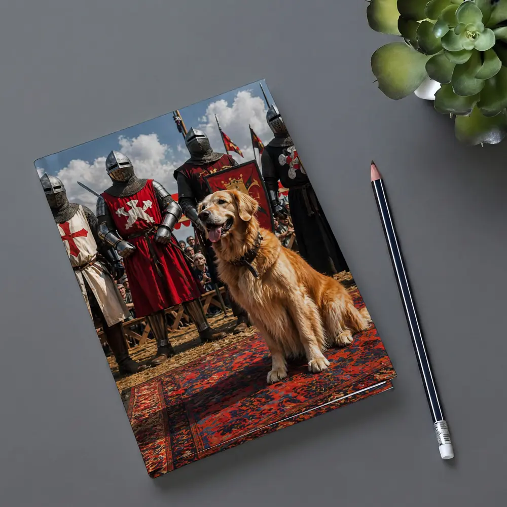 Golden Retriever Sitting Among Medieval Knights – Notebooks