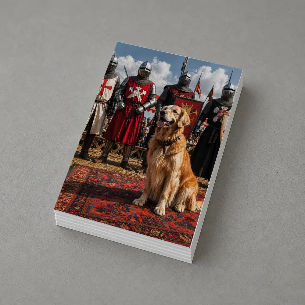 Golden Retriever Sitting Among Medieval Knights – Postcards